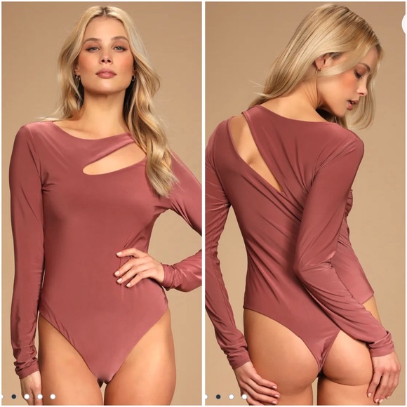 NWT Lulu’s Mauve CutOut Shoulder Long Sleeve Bodysuit - Picture 2 of 13